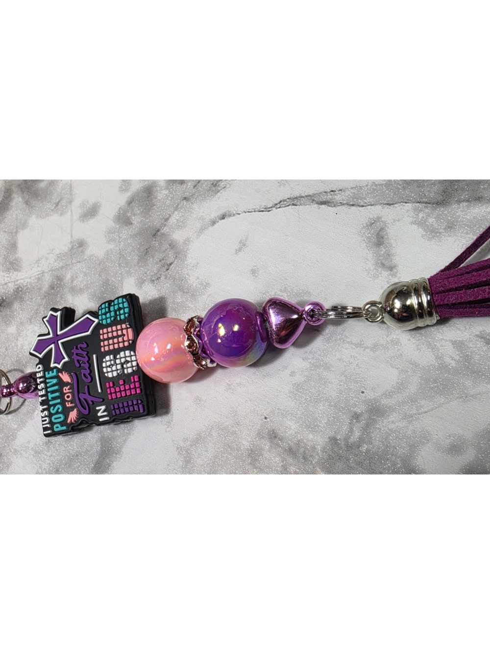 Handmade Purple Pink Beaded Tassel Keychain -Accessories